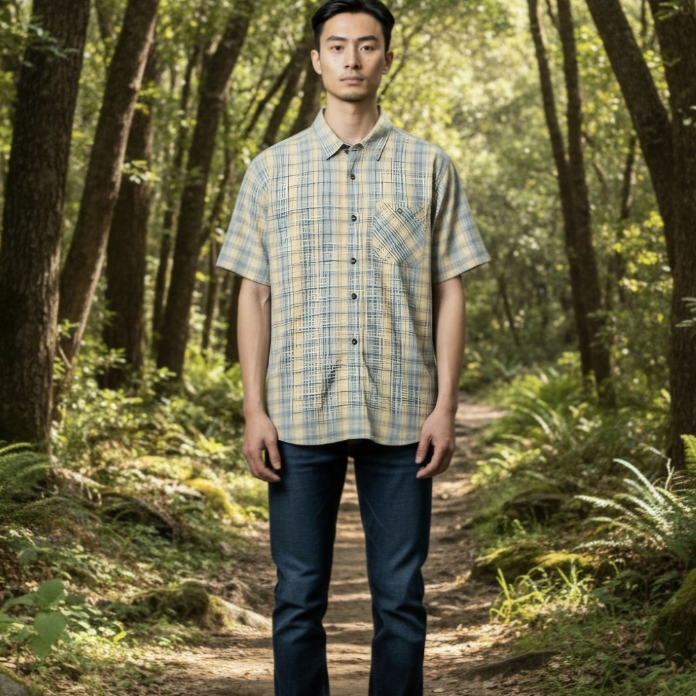 Gramicci Casual Plaid Button-Down Shirt Blue & Yellow Mens Large Short Sleeves